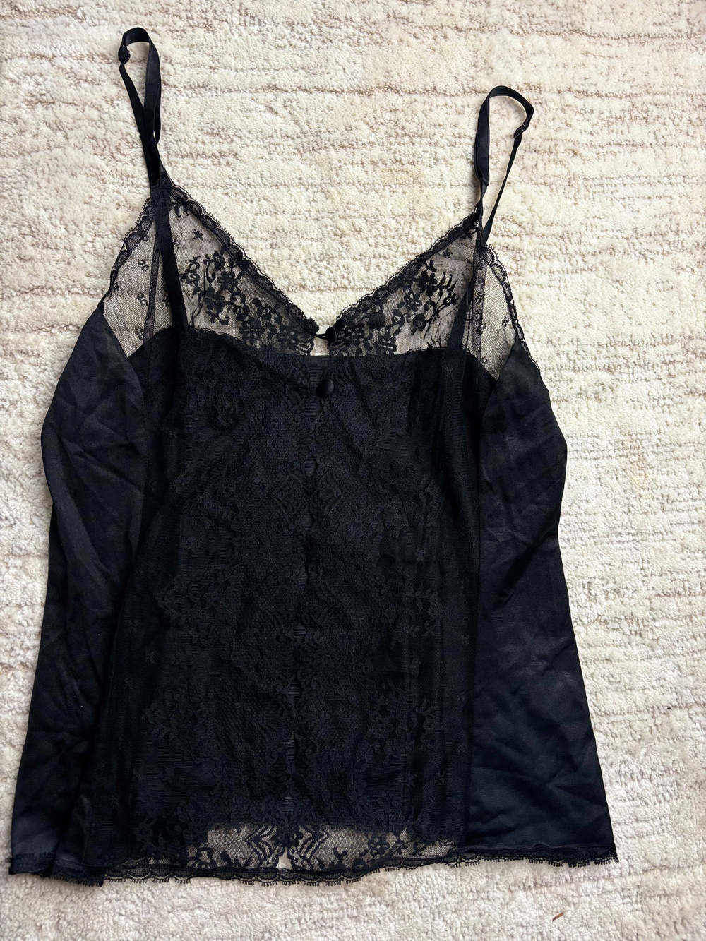Vintage Vanity Fair Black Lace Nylon Camisole Tank Size 36 Vintage